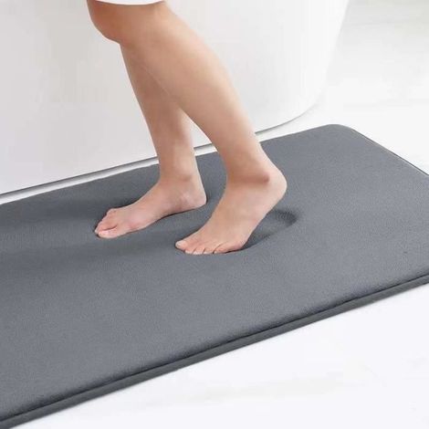 Lot De 2 Tapis De Sol De Salle De Bain En Velours Corail 50 x 80 CM, Mousse À Mémoire De 2 CM, Antidérapants Et Absorbant L'eau-Gris (1/4)