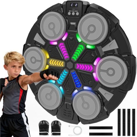 Machine de boxe musicale adaptée aux enfants et aux adultes, tapis de boxe mural Bluetooth, lumière rythmique, double équipement d'entraînement à domicile. (1/5)