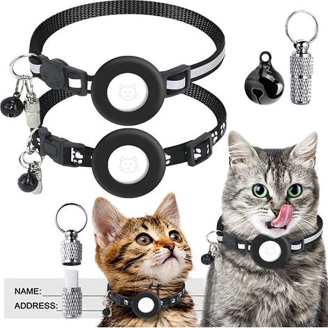 ZOLGINAH Collar reflectante para gatitos, 2 piezas Collar antiestrangulación para gatos con campana y hebilla de seguridad Collares ajustables para gatitos 20-30cm, Negro (1/5)