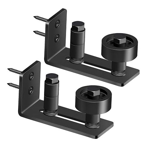 Lot de 2 roulettes de guidage au sol pour porte coulissante de grange, système de fixation murale réglable, 8 options d'installation. (1/5)