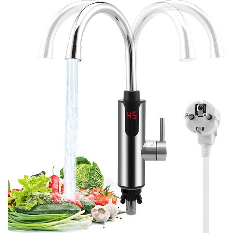 Instant stainless steel water heater - 3300 W - Tankless electric kitchen faucet - With LCD temperature display - Stainless steel kitchen faucet (1/5)