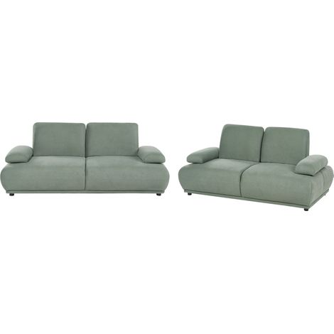 Ensemble de Canapés 3 + 2 Places en Tissu avec Accoudoirs et Dossier Réglables Pieds en Bois Meuble Salon Moderne Vert Clair Nacka (1/5)