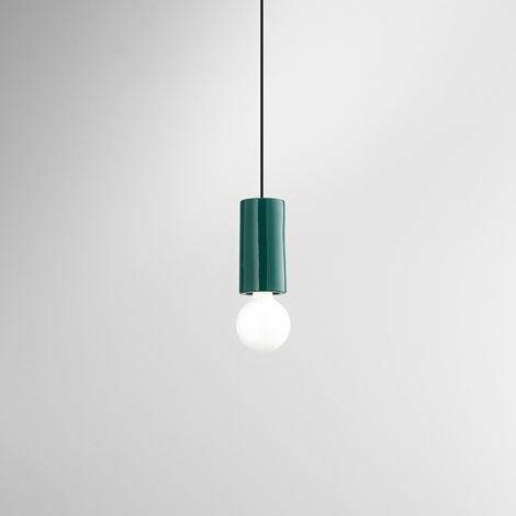 Sospensione ceramica e metallo verde lucido Idea 1 luce attacco E27 D.8cm Rosone e lampadine non incluso