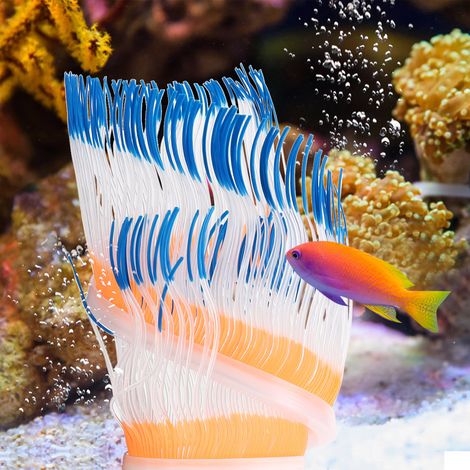 Anémone de mer artificielle en silicone corail de 50 cm, plante aquatique décorative pour aquarium, accessoire de aménagement paysager, bleue (1/5)