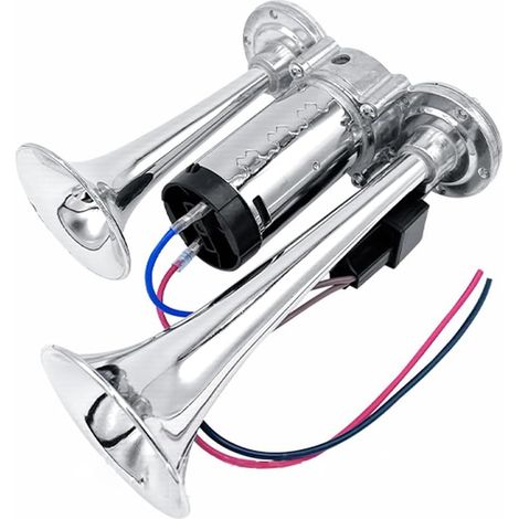 12V Klaxon d'air de Voiture,Klaxon pneumatique Double trompettes 600DB, Kit de Klaxons avec compresseur Universel pour Voitures, Motos, camions, Trains, Bateaux (1/5)