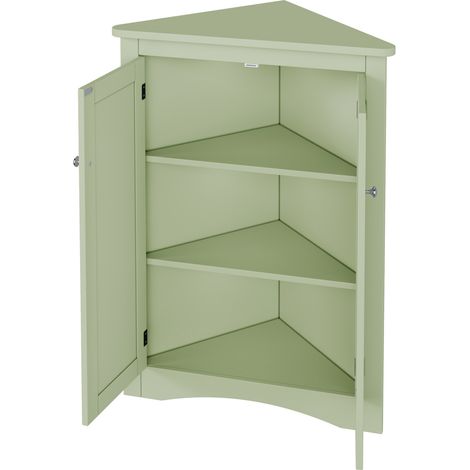 Armoire d'angle verte pour salle de bain en MDF laqué avec 2 portes et 3 niveaux, 61,5 x 80 cm (1/5)