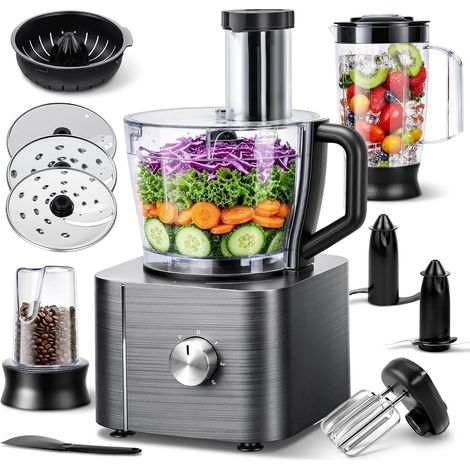 Food Processor, 1100 W Food Processor, Food Processor Included Chopper, Kneader Hook, Blender, Citrus Press and Coffee Grinder, 3.2L Bowl and 1.5L Blender (1/5)