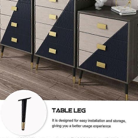 Pieds de canapé, de meuble ou de table basse de 20 cm de haut, ronds, élégants et fuselés, avec vis de fixation, disponibles en noir et or, inclinés. (1/5)