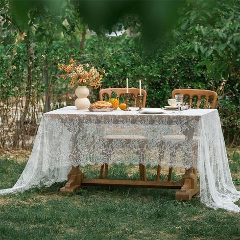 Nappe rectangulaire en dentelle blanche 150x300 cm pour cuisine, restaurant, réception et mariage (1/5)