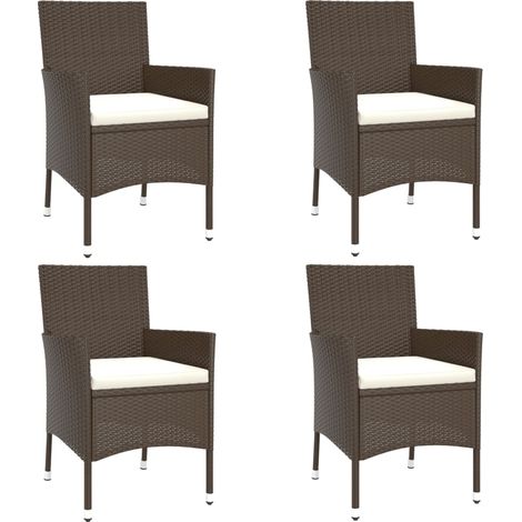 vidaXL Sedie da giardino con cuscini 4 pz in polyrattan marrone (solo UK/IE/FI/NO) (1/5)