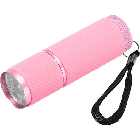 9 LED Lueur dans Sombre Lampes Poche, Mini Aluminium Lampe Poche Caoutchouc Enduit Lampe Poche avec Sangle pour Camping, Randonnée, Fête, Rose (1/5)