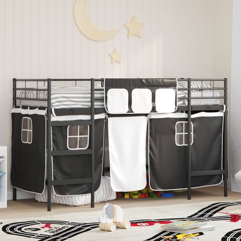 Kinder Loft Bettgestell mit Vorhängen Schwarz 75 x 190 cm