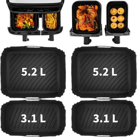 4-Piece Silicone Air Fryer Mold Set, 2 Sizes, Reusable Liners for Tefal Easy Fry 5.2L/3.1L, Tower T17099 5.2L/3.3L, Lakeland 5L/3L, Salter 5.5L/3.5L, Other (1/5)