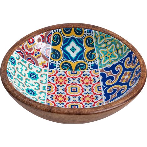 Bol en bois de manguier décor mosaïque colorée 19,5 cm (1/2)