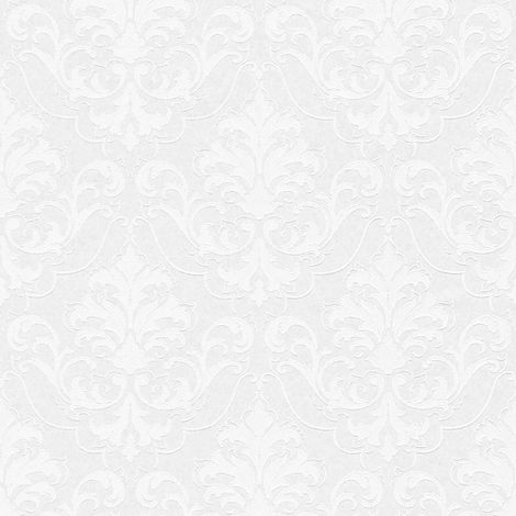 Papier peint baroque élégant Papier peint intissé avec motifs ornementaux romantiques à peindre Papier peint baroque blanc (1/4)