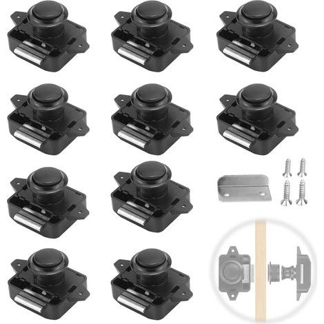 Lot de 10 serrures et porte à bouton poussoir pour camping-car, grand cabinet Catch Serrure de porte d'armoire noir (1/5)