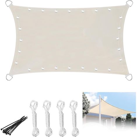 1 Voile D'ombrage Rectangulaire 3x4m, Tissu PES Imperméable, Œillets Aluminium Tous Les 50cm, Pour Jardin Terrasse Balcon