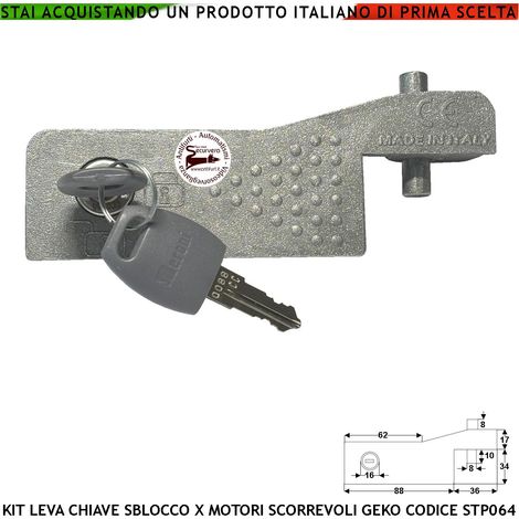 Chiave Sblocco del Motore Geko Montato su Cancello Scorrevole Completo di Leva STP064 Con 2 Chiavi di Sicurezza a Doppio Profilo Emergenza Per Assenza Rete Elettrica Libera L'Anta per Apertura Manuale (1/4)