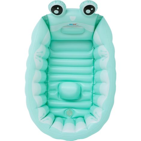 Kaelt - SR Bain gonflable pour bébé Baignoire gonflable verte Mini piscine de voyage portable et pliable pour aider bébé à se baigner Bain de voyage antidérapant avec pompe à air (modèle petite grenou (1/5)