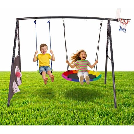 Children's 4-in-1 Garden Swing Set with Nest & Hoop