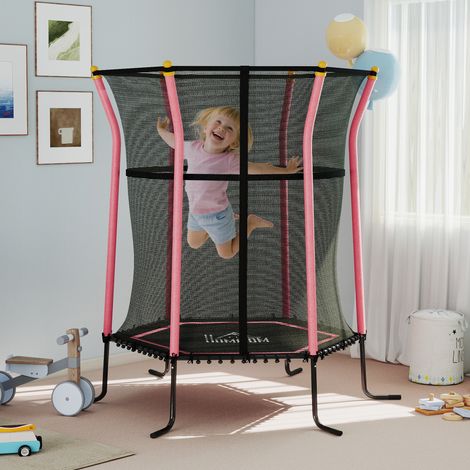 Trampolino per bambini dai 3 anni in su con rete di sicurezza Ø163,5x190 cm Rosa