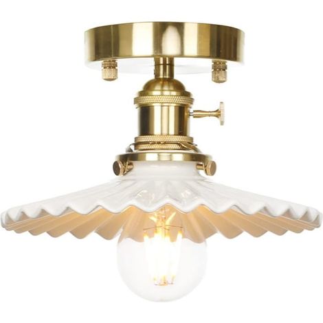 Plafoniere in rame Camera da letto Illuminazione soggiorno Plafoniere a LED Paralume in ceramica (1/5)