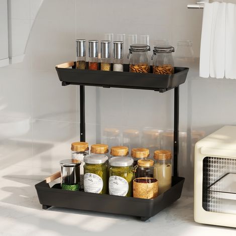 Mensola da cucina, mensola autoportante regolabile in altezza con 2 cestelli, angolo caffè 40 x 30 x 33,5-42 cm