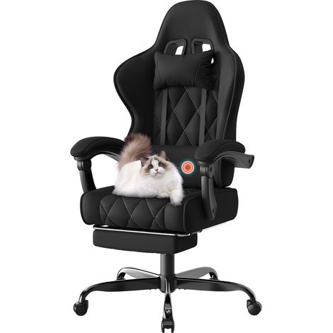 Devoko Chaise Gaming Ergonomique en Tissu, Chaise Bureau Gamer avec Repose-Pieds, Dossier Inclinable, Massage Lombaire, Fauteuil Respirant et Anti-Griffes, Noir