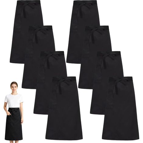 Lot de 8 tabliers de serveur courts, tabliers de cuisine pour homme et homme, tablier de barbecue pour cuisine, bricolage, peinture, pâtisserie, noir, 70 x 70 cm (1/5)