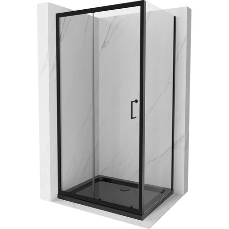 Mexen Apia cabine de douche coulissante 100 x 90 cm, transparent, noir + receveur plat, noir - 840-100-090-70-00-4070B