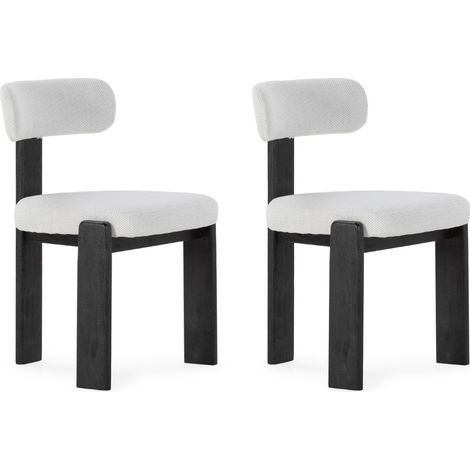 BOBOCHIC - Chaise TANYA chêne massif noir et tissu texturé Blanc (1/5)