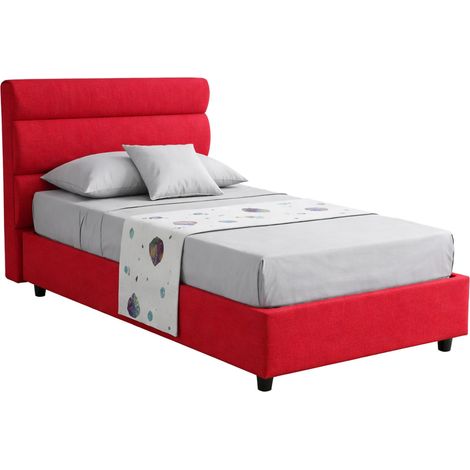 Letto Singolo Brez, Sfoderabile, Contenitore Made in Italy, Dimensione Materasso 80x190 cm, Rosso