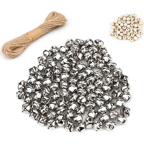 Ensemble de clochettes argentées et de perles en bois avec corde de 10 m pour couronne de Noël (1/4)