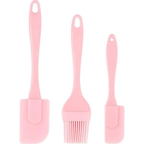 Spatules en silicone rose (lot de 3) - Spatules de cuisine antiadhésives et résistantes à la chaleur, outil idéal pour lisser les gâteaux glacés. (1/5)