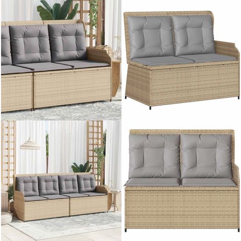 Gartenbank Verstellbar mit Kissen Beige Poly Rattan - Relaxbank - Sitzbank (1/5)