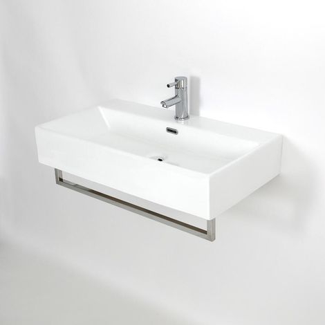 Milano Elswick White Ceramic Wall Hung Bathroom Basin Sink with Chrome Towel Rail - 750mm x 420mm (1/5)