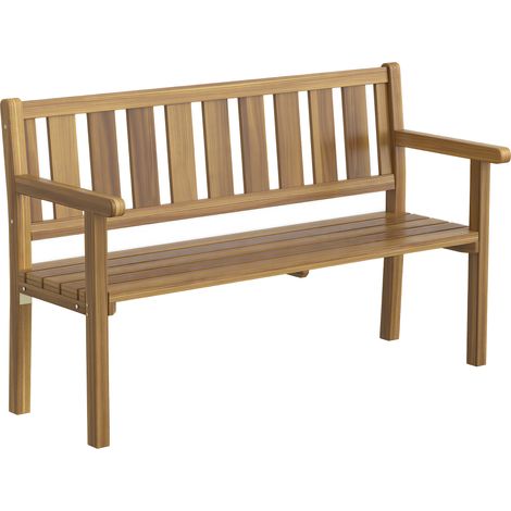 Outsunny Panchina in Legno da Giardino 2 Posti a Doghe 150x57x93 cm, Teak