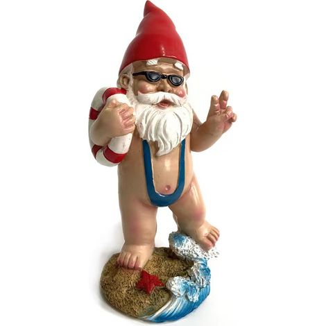 Garden Gnome Statue Resin GNOME Figurine, Funny Beach Bather Gnome, Garden Ornaments Dwarf Decorations GNOME Beach Bather for Garden, Garden Veranda, Home