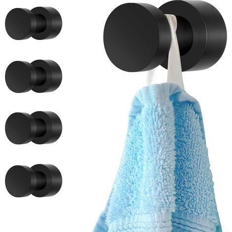Schraubhaken, runde Wandhaken, 5er-Pack Edelstahl-Wandhaken für Bad, Küche, Wohnzimmer, Büro – Schwarz