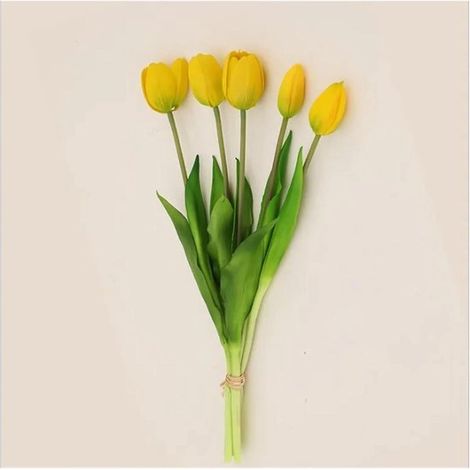 5 piezas de tulipanes artificiales, Flores artificiales, Blanco y verde, Flores falsas, Ramo de flores artificiales, 40 CM, Flores de seda (1/5)