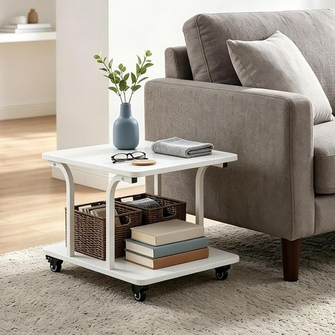 Eggree – Table d'appoint à 2 niveaux avec roulettes, petite table avec roulettes (1/5)