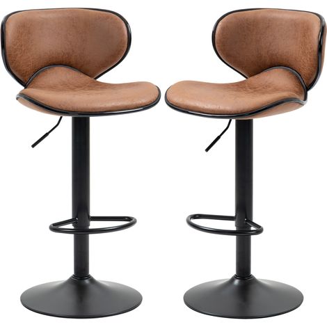 Bar Stool Set of 2 Microfiber Cloth Adjustable Height Armless Chairs Swivel Seat, Brown (1/5)