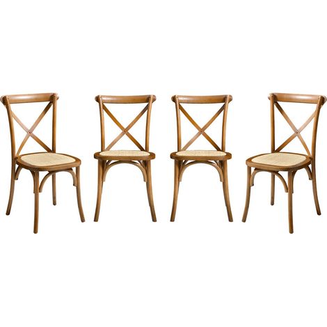 sweeek - 4er-Set Vintage Bistro-Stühle aus Holz mit Rattan