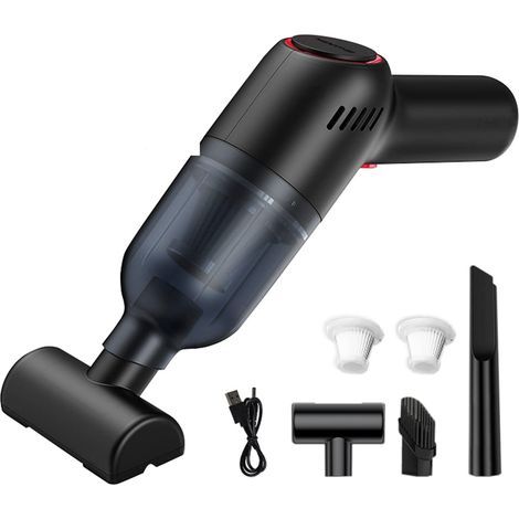 Aspirateur à main sans fil : Mini aspirateur rechargeable puissant, baladeur compact pour voiture et tapis, noir (1/5)