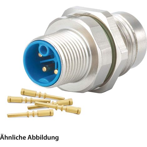 HUMMEL SET inkl. Kontakte M12 Power Gerätesteckverbinder, Crimpeinsatz gerade K-kodiert Polzahl 4+PE, Stift / PE-Buchse, mit Gegenmutter Vorderwand - 1 Stück