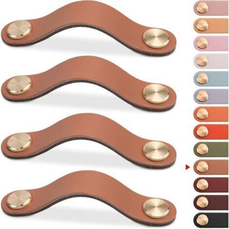 4pcs Leather Furniture Handle, Cupboard Door Knob Leather Handle Drawer Knob, Vintage Furniture Handle for Cabinets, Dresser, Kitchen, Bathroom (Light Coffee, 128mm) (1/4)