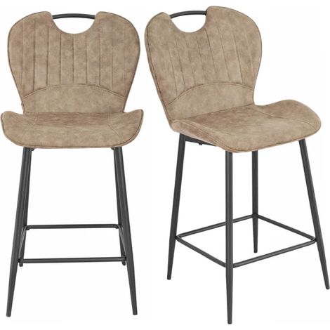 Lot de 2 tabourets de bar en microfibre taupe effet vieilli – Hauteur assise 62 cm – Structure métal noir – Confort ferme – Meubletmoi (1/5)