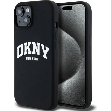 Dkny DKHMP15MSNYACH iPhone 15 Plus / 14 Plus 6,7 Zoll schwarze Hartschalen-Schutzhülle aus Flüssigsilikon mit weißem Logo-Aufdruck und MagSafe-Funktion (1/5)