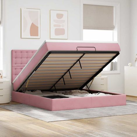Ottoman-Bett mit Matratzen & LEDs Rosa 180x200 cm Samt