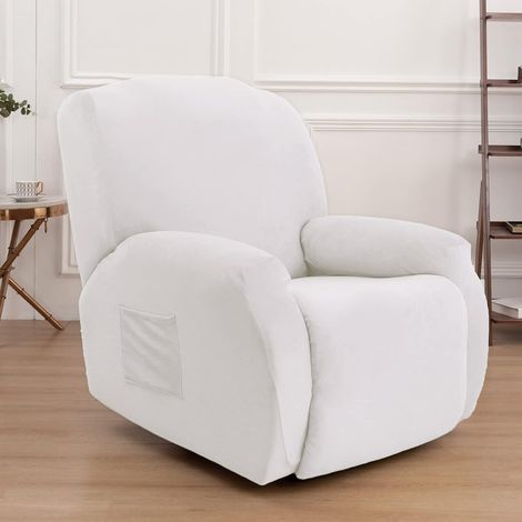 Recliner chair cover with storage, recliner chair cover for leather sofa, washable with elastic straps (white) (1/5)